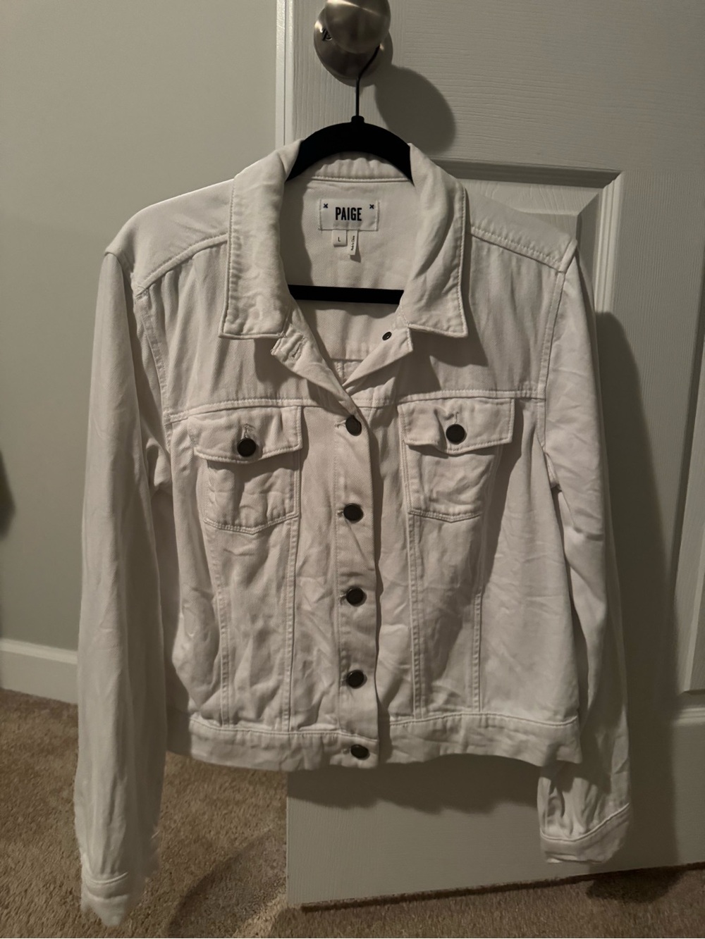 PAIGE size L White Denim Trucker Jacket - Women's Button-Front